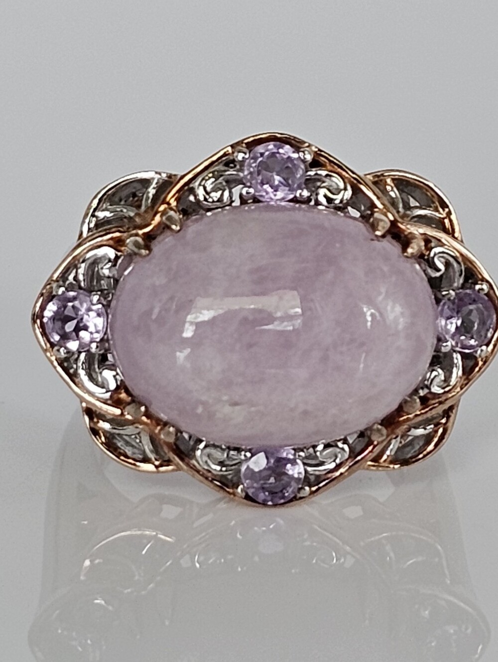 Natural Kunzite & Amethyst Ring in Palladium Sterling Silver 18k RG Sz 6!
